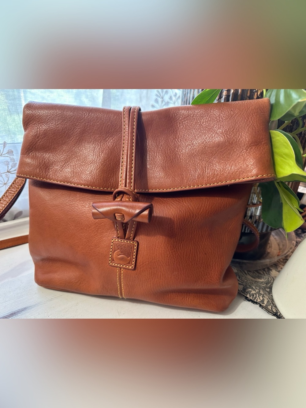 Dooney & Bourke Natural Brown Florentine Leather Toggle Crossbody Bag